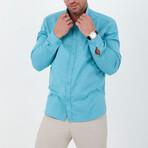 Solid Long-Sleeve Button-Up Shirt // Cyan (S)