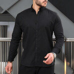 Solid Long-Sleeve Button-Up Shirt // Black (S)