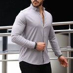 Solid Long-Sleeve Button-Up Shirt // Stone (XL)