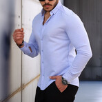 Solid Long-Sleeve Button-Up Shirt // Light Blue (S)