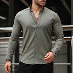 Solid Long-Sleeve Button-Up Shirt // Khaki (L)
