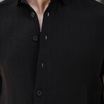 Solid Textured Long-Sleeve Button-Up Shirt // Black (S)