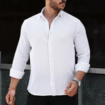 Solid Textured Long-Sleeve Button-Up Shirt // White (2XL)