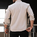 Solid Textured Long-Sleeve Button-Up Shirt // Beige (L)