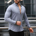 Solid Long-Sleeve Button-Up Shirt // Smoked (S)