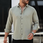 Solid Textured Long-Sleeve Button-Up Shirt // Light Khaki (L)