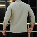 Solid Textured Long-Sleeve Button-Up Shirt // Light Khaki (L)