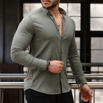 Solid Long-Sleeve Button-Up Shirt // Khaki (L)