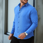 Solid Textured Long-Sleeve Button-Up Shirt // Parliament (L)