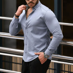 Solid Long-Sleeve Button-Up Shirt // Smoked (S)