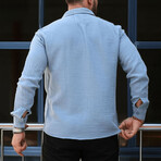 Solid Textured Long-Sleeve Button-Up Shirt // Cold Blue (XL)