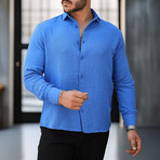 Solid Textured Long-Sleeve Button-Up Shirt // Parliament (L)