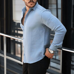 Solid Textured Long-Sleeve Button-Up Shirt // Cold Blue (XL)