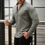 Solid Long-Sleeve Button-Up Shirt // Khaki (L)