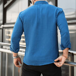 Solid Textured Long-Sleeve Button-Up Shirt // Indigo (L)