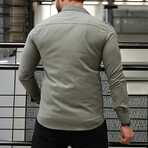 Solid Long-Sleeve Button-Up Shirt // Khaki (L)
