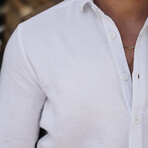 Solid Textured Long-Sleeve Button-Up Shirt // White (2XL)