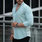 Striped Long-Sleeve Button-Up Shirt // Mint (L)