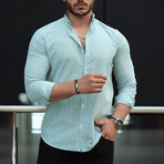 Striped Long-Sleeve Button-Up Shirt // Mint (L)