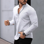 Striped Long-Sleeve Button-Up Shirt // White + Black (XL)