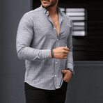 Striped Long-Sleeve Button-Up Shirt // Black (L)