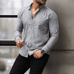 Striped Long-Sleeve Button-Up Shirt // Black (L)