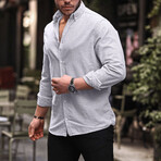 Sheer Striped Textured Long-Sleeve Button-Up Shirt // Black (S)