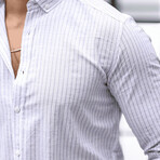 Striped Long-Sleeve Button-Up Shirt // White (M)