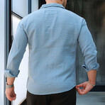 Oversized Textured Long-Sleeve Button-Up Shirt // Cold Blue (S)