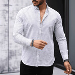 Striped Long-Sleeve Button-Up Shirt // White + Black (XL)
