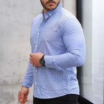 Striped Long-Sleeve Button-Up Shirt // Dark Blue (M)