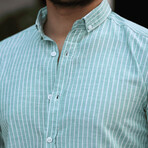 Striped Long-Sleeve Button-Up Shirt // Mint (L)