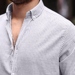 Sheer Striped Textured Long-Sleeve Button-Up Shirt // Black (S)