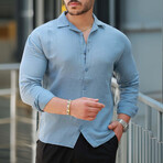 Oversized Textured Long-Sleeve Button-Up Shirt // Cold Blue (S)