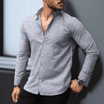 Striped Long-Sleeve Button-Up Shirt // Black (L)