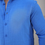 Solid Textured Long-Sleeve Button-Up Shirt // Parliament (L)