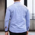 Striped Long-Sleeve Button-Up Shirt // Dark Blue (M)