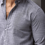 Striped Long-Sleeve Button-Up Shirt // Black (L)