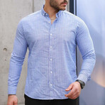 Striped Long-Sleeve Button-Up Shirt // Dark Blue (M)