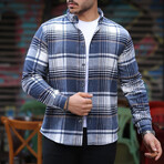 Plaid Long-Sleeve Button-Up Shirt // Navy (S)