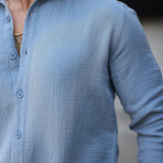 Solid Textured Long-Sleeve Button-Up Shirt // Cold Blue (XL)