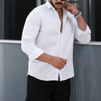 Solid Textured Long-Sleeve Button-Up Shirt // White (2XL)
