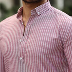 Striped Long-Sleeve Button-Up Shirt // Burgundy (XL)