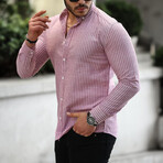 Striped Long-Sleeve Button-Up Shirt // Burgundy (XL)