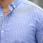 Striped Long-Sleeve Button-Up Shirt // Dark Blue (M)