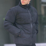 Faux Nubuck Puffer Jacket // Black (L)
