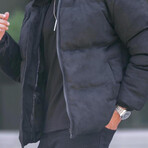 Faux Nubuck Puffer Jacket // Black (L)