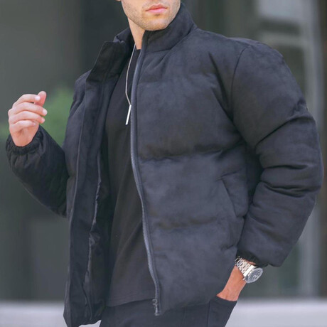 Faux Nubuck Puffer Jacket // Black (S)