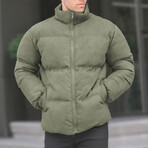 Faux Suede Puffer Jacket // Khaki (XL)