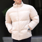 Faux Suede Puffer Jacket // Stone (S)